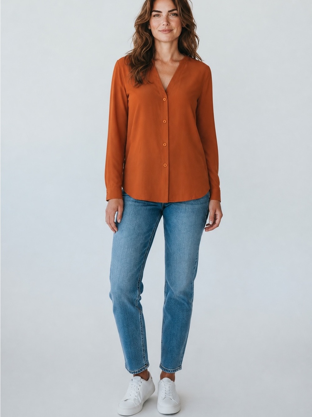 Sweetbriar 100% Silk Blouse in Burnt Orange